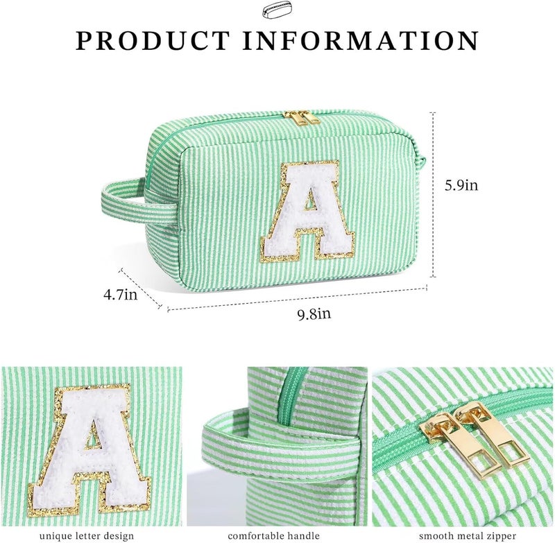 YOOLIFE Gifts for Women Teen Girls Kids - Initial Makeup Bag Cosmetic Case Toiletry Pouch, Birthday Gifts for Women Friends Sister Teacher, Light Green F - Image 5